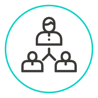 Icon showing three people connected in a chart, with one larger representing seniority